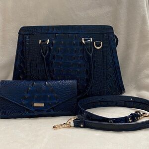 Brahmin EUC Navy Blue Arden with wallet set